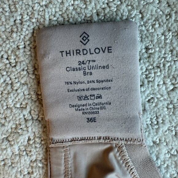 THIRDLOVE 24/7 Classic Unlined Bra Nude Beige Underwire Comfort Fit Size 36E - Picture 5 of 5